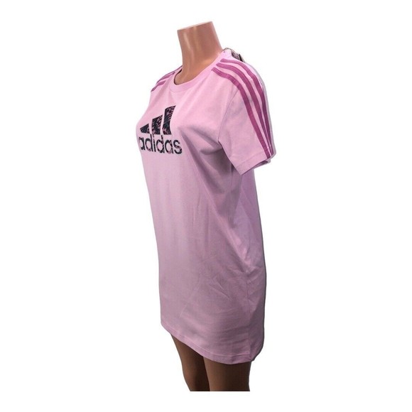 adidas Women Purple Leopard Metallic Badge of Sport Graphic T-Shirt Dress XS - Picture 12 of 12